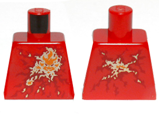 Torso with Ninjago Fire Lion Head Symbol on Dark Red, Gold and Orange Flames Energy Pattern