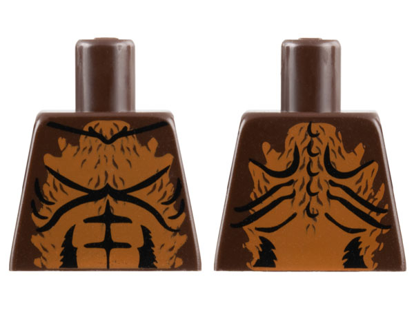 Torso Bare Chest with Black Muscles Outline and Medium Nougat Fur Pattern