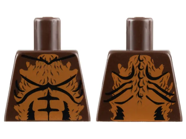 Torso Bare Chest with Black Muscles Outline and Medium Nougat Fur Pattern