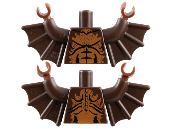 Torso Bare Chest with Black Muscles Outline and Medium Nougat Fur Pattern / Dark Brown Arms with Wings / Reddish Brown Hands