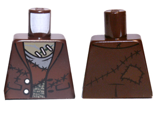 Torso Monster Fighters Monster with Stapled Olive Green Skin and Stitched Vest Pattern