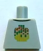 Torso Shirt with Dark Green, Lime, Orange, and Red Pixelated Minifigure Head, Black Collar Pattern