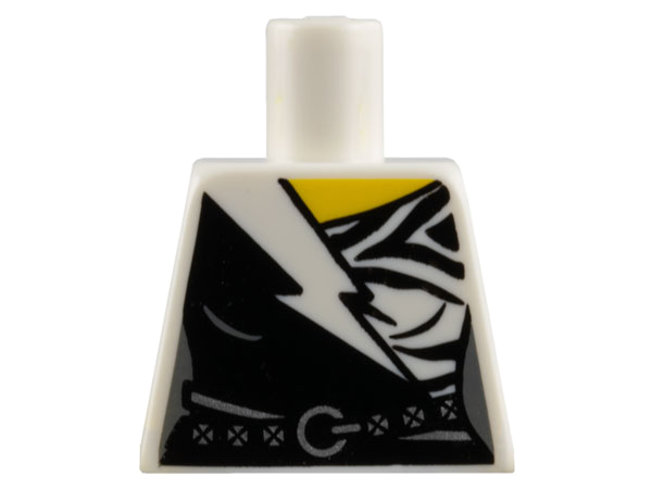 Torso Female Black and White Wrap Dress with Animal Stripes and Lightning Bolt Lapel, Studded Belt with Silver Buckle Pattern