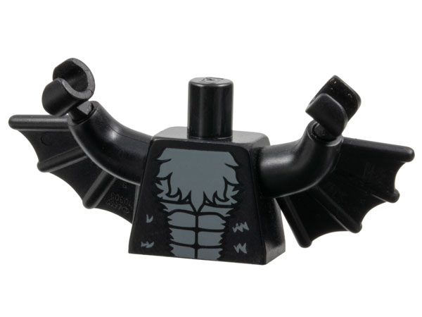 Torso Bat with Dark Bluish Gray Fur Pattern / Black Arms with Wings / Black Hands