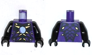 Torso Snake Armor with Scales, Gold Trim and Bright Light Blue Gem on Black Background Pattern / Black Arms / Black Hands