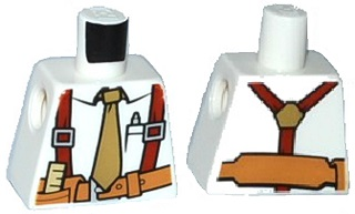 Torso Shirt with Tan Tie, Red Suspenders, Brown Belt with Pocket with Ruler Pattern