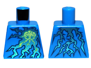 Torso with Ninjago Lightning Octopus Symbol on Dark Blue, Metallic Cyan and Neon Green Electricity Energy Pattern