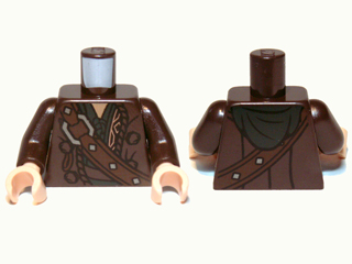 Torso LotR Coat with Shoulder Strap, Silver Buckle and Dark Green Hood Pattern / Dark Brown Arms / Light Nougat Hands