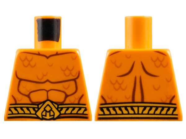 Torso Wetsuit with Reddish Brown Muscle Contours, Dark Orange Scales, Bright Light Orange Belt on Front and Back Pattern