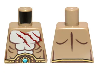 Torso Bare Chest with Muscles Outline, Dark Red Scars, Brown and Gold Belt with Dark Azure Round Jewel (Chi) Pattern