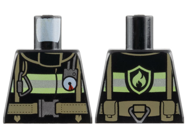 Torso Fire Uniform Jacket with Reflective Stripes and Logo on Back, Dark Tan Utility Belt and Straps, Silver Buckle, Carabiner, and Gauge Pattern