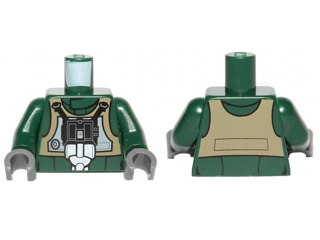 Torso SW Rebel A-wing Pilot with Dark Tan Vest and Black Front Panel with Breathing Apparatus Pattern / Dark Green Arms / Dark Bluish Gray Hands