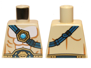 Torso Bare Chest with Body Lines, Dark Blue and Gold Belt and Strap, and Dark Azure Round Jewel (Chi) Pattern