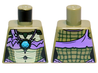 Torso Crocodile Skin with Medium Lavender Bikini Top and Necklace with Blue Round Jewel (Chi) Pattern