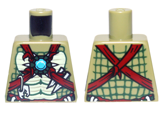 Torso Bare Chest with Muscles, Dark Red Straps, White Spikes and Dark Azure Round Jewel (Chi) Pattern