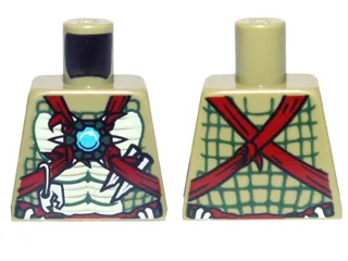 Torso Bare Chest with Muscles, Dark Red Straps, White Spikes and Dark Azure Round Jewel (Chi) Pattern