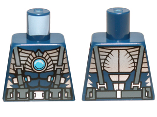 Torso Bare Chest with Muscles, Suspenders, Belt and Silver Armor with Blue Round Jewel (Chi) Pattern