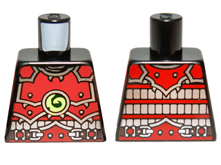 Torso Ninjago Red Armor and Silver Belt with Lime Swirl Medallion Pattern