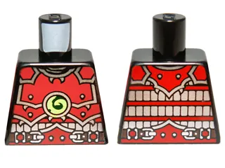 Torso Ninjago Red Armor and Silver Belt with Lime Swirl Medallion Pattern