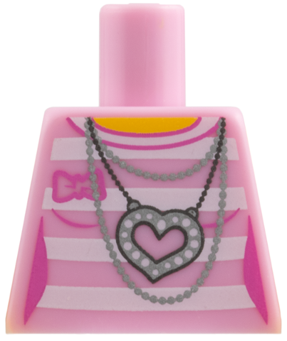 Torso Female Outline Shirt with White Stripes, Silver Chains and Heart Necklace without Back Print Pattern