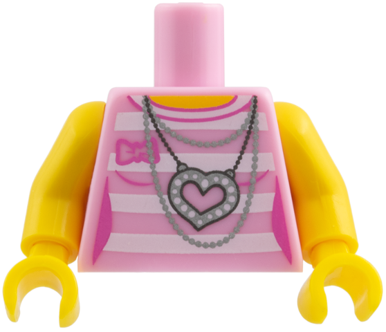 Torso Female Outline Shirt with White Stripes, Silver Chains and Heart Necklace without Back Print Pattern / Yellow Arms / Yellow Hands