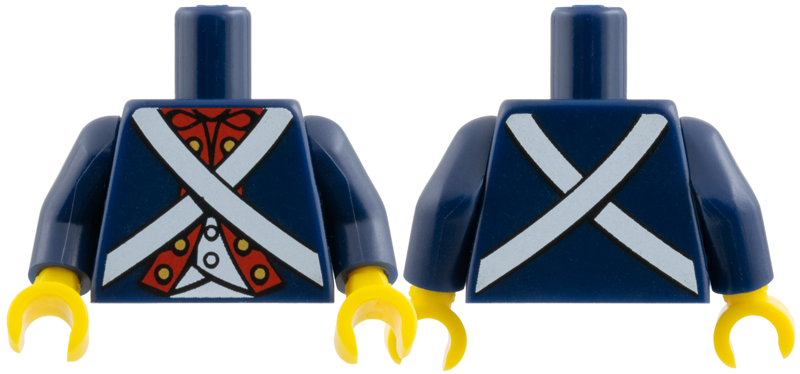 Torso Soldier White Crossed Belts and Red Placket with Gold Buttons Pattern / Dark Blue Arms / Yellow Hands