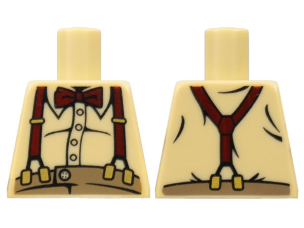Torso Button Shirt over Fat Stomach with Dark Red Bow Tie and Suspenders Pattern