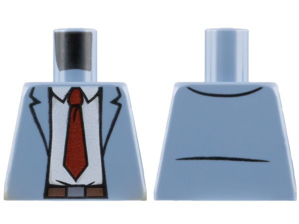 Torso Suit Jacket Open over White Shirt, Dark Red Tie, Dark Brown Belt with Silver Buckle Pattern