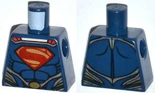Torso Super Hero Costume with Black Muscles Outline, Red and Gold Superman 'S' Logo, Silver Trim, Oval Clasp Pattern