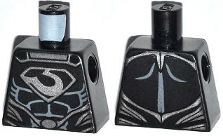 Torso Super Hero Costume with Muscles Outline, Zod Silver Chest Emblem, Oval Belt Buckle Pattern