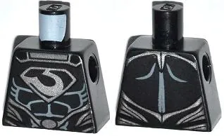 Torso Super Hero Costume with Muscles Outline, Zod Silver Chest Emblem, Oval Belt Buckle Pattern