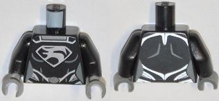 Torso Female Super Hero Costume with Muscles Outline, Faora Silver Chest Emblem, Oval Belt Buckle Pattern / Black Arms / Dark Bluish Gray Hands