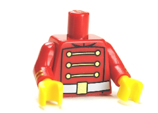 Torso Toy Soldier Uniform with 3 Gold Chains, 6 Buttons and White Belt with Gold Buckle Pattern / Red Arms with Gold Stripes Pattern / Yellow Hands