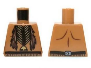 Torso Bare Chest with Beaded Necklace and Feathers Pattern