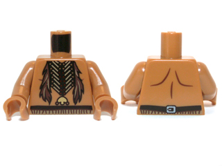 Torso Bare Chest with Beaded Necklace and Feathers Pattern / Medium Nougat Arms / Medium Nougat Hands