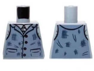 Torso Shirt and Sand Blue Vest Tattered with 4 Buttons Pattern