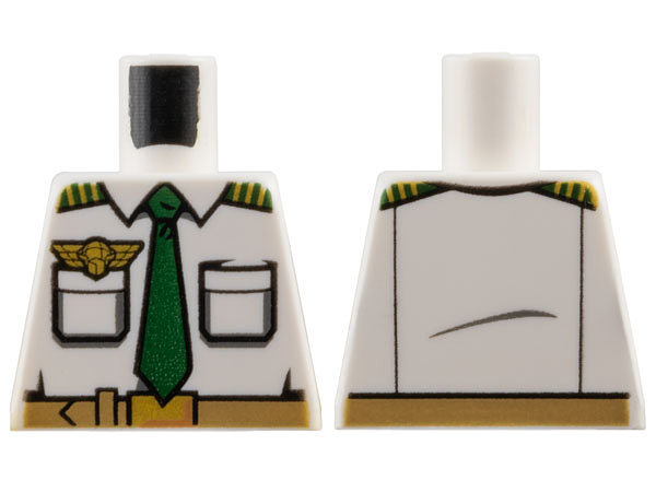 Torso Airplane Pilot, Shirt with Dark Green Tie, Belt, Epaulettes and Gold Logo Pin Pattern