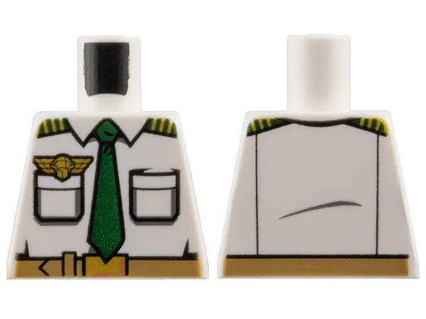 Torso Airplane Pilot, Shirt with Dark Green Tie, Belt, Epaulettes and Gold Logo Pin Pattern