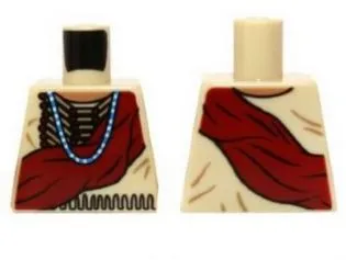 Torso Shirt with Indian Beaded Armor, Dark Red Wrap and Blue Necklace Pattern