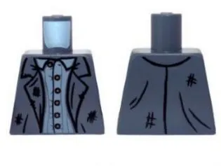 Torso Jacket Tattered with Light Bluish Gray Shirt with Buttons Pattern