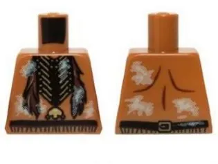 Torso Bare Chest with Beaded Necklace and Feathers and Dirt Patches Pattern