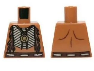 Torso Bare Chest with Beaded Armor, Fur and Gold Minifigure Pendant Pattern