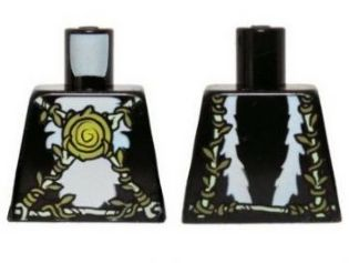 Torso White Skunk Fur with Olive Green and Yellowish Green Vines Belt and Medallion Pattern