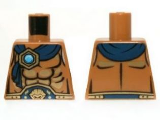 Torso Bare Chest, Belt, Dark Blue Wrap with Gold and Blue Round Jewel (Chi) Pattern