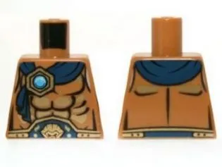 Torso Bare Chest, Belt, Dark Blue Wrap with Gold and Blue Round Jewel (Chi) Pattern