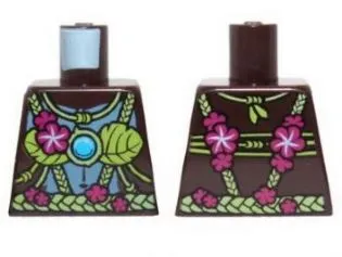 Torso Gorilla with Leaf Top and Belt, Pink Flowers and Blue Round Jewel (Chi) Pattern