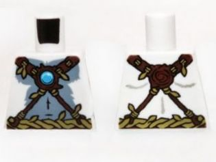 Torso Bare Gray Chest, Rope and Vine Belt and Necklace with Blue Round Jewel (Chi) Pattern