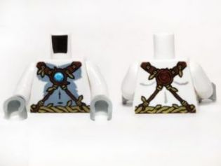 Torso Bare Gray Chest, Rope and Vine Belt and Necklace with Blue Round Jewel (Chi) Pattern / White Arms / Light Bluish Gray Hands