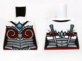 Torso Chima Female Outline with Silver and Dark Red Armor and Blue Round Jewel (Chi) Pattern