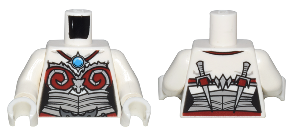 Torso Chima Female Outline with Silver and Dark Red Armor and Blue Round Jewel (Chi) Pattern / White Arms / White Hands